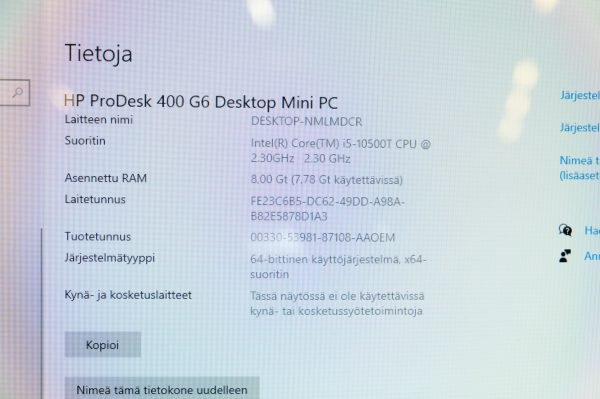 HP Prodesk 400 G6 Desktop Mini PC tietokone (X12) - Image 2